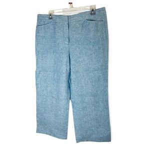 Talbots Linen Capri Pants Size 10 Blue Vacation Casual Cruisewear